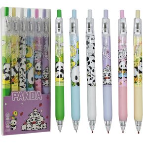 Maydahui 12PCS Kawaii Panda Pens Retractable Panda Gel Pen Cute Little Bear Flower Print Animal Pens Black Ink Comfortable Grip for School Home Office Supplies Party Goodie Bags