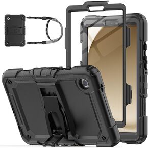 SEYMAC stock for Samsung Galaxy Tab A9 5G Tablet Case 8.7'' 2023 with Screen Protector Shoulder Strap & Stand, Drop-Proof Case for Galaxy Tab A9 8.7'' SM-X110/X115/X117,Black