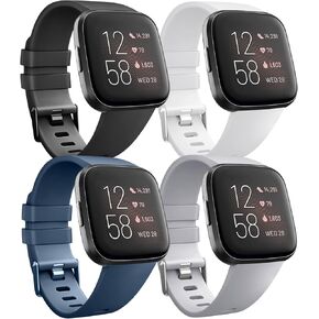 4 قطع من الأربطة المتوافقة مع Fitbit Versa 2 / Versa/Versa Lite/Versa SE حزام رياضي كلاسيكي ناعم من السيليكون للنساء والرجال