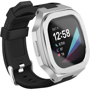 Compatible with Fitbit Versa 3/4 Fitbit Sense/Sense 2 Bands with Case, Protective Rugged Cover + Glass Protector + Sport Strap for Fitbit Sense 2/Versa 3 4 Replacement Wristbands