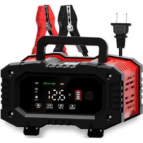 20-Amp Car Battery Charger, 12V/24V Smart Automatic 7-Stage Charging Battery Maintainer Trickle Charger with Pulse Repair Function/Temperature Compensation Lead Acid AGM LiFePO4 Batery Charger
