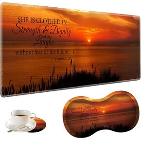 Desk Pad Gaming Mouse Pad + Wrist Rest Support Pad + Coaster, 31.5" × 11.8" Durable Non-Slip Extended Computer Mouse Pad, Suitable for Office and Home, Bible Verse Phil 4-13 in Saudi Arabia