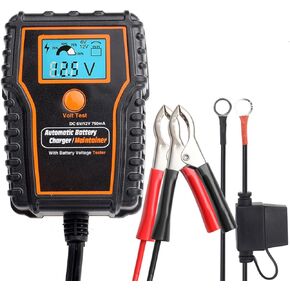 12 Volt Battery Trickle Charger Maintainer LCD Display 6V 12V 750mA Battery Maintainer Float Charger for Car/Motorcycle/ATV