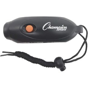 Champion Sports Electronic Hand Whistle, Three Tone-for Sports Coach, Referee, PE Teacher, Lifeguard, & Personal Use -Push Button, Handheld, Indoor and Outdoor, Adjustable Volume and Wrist Strap Black