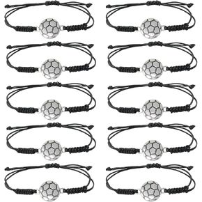 Honbay 10PCS Adjustable Braided Rope Bracelets Soccer Charms Bracelets Alloy Soccer Woven Cord Bracelets Inspirational Sports Ball Bracelets Sports Party Favors for Teens Adults Sport Team Gifts
