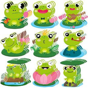 Dianelhall 45 Pcs Frog Party Decoration Spring Frogs Cutouts Green Frogs Birthday Decoration Cutouts for Teacher Student Frog Back to School Party Spring Holiday Classroom Party Supplies Decor