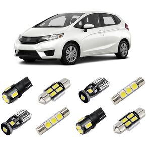 White Interior LED Lights Kit for Honda Fit Jazz 2015 2016 2017 2018 2019 2020 Super Bright 6000K LED Interior Map Dome Trunk Light Bulbs Package + License Plate Lights and Install Tool