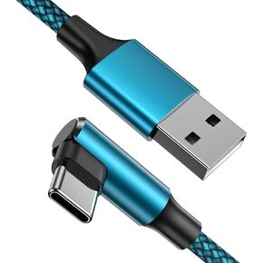 USB C Cable, Right Angle Type c Charger [2-Pack 10ft], Durable Nylon Braided USB A to Type C Charger Cable for iPhone 15/15 Pro/ 15 Plus/ 15 Pro Max, Samsung Galaxy S23 Ultra S22 S21 (Cyan)