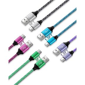 USB C Charger Cable 5Pack(1.5/1.5/3/3/6FT) Braided USB to Type C Chord Fast Charging Cord Android Phone USBC Wire for iPhone 15 Pro Max Samsung Galaxy S24 Ultra S23 FE S22 A25 A14 A03s Note10/9 Tab A9