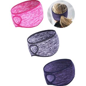 Tatuo 3 Pieces Fleece Ponytail Headband Earband Winter Running Headband Ear Warmer Headband for Women Outdoor Sports and Fitness
