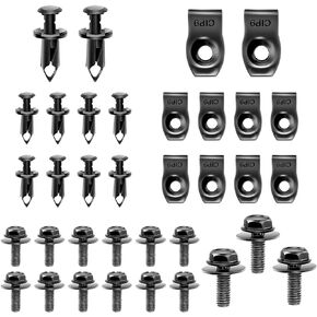 35 PCS Car Engine Splash Shield Guard Bolts Clips, Metal Automotive Bumper Fastern Accessories, Universal U-Type Automotive Under Engine Bolt Replacements for Trucks SUVs Cars (Black)