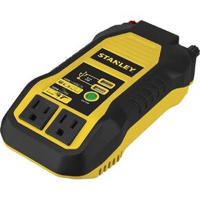 STANLEY PI500S Power Inverter 500W Car Converter: Dual AC Outlets, 3.1A USB Ports, 12V DC Adapter, Battery Clamps