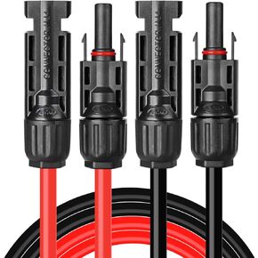 6 Feet 10AWG Solar Extension Cable with Female and Male Connector with Extra Free Pair of Connectors Solar Panel Adaptor Kit Tool (6FT Red + 6FT Black)…