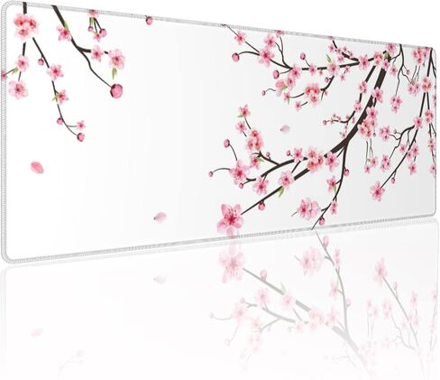 Gaming Mouse Pad Blossom Cherry Flower Pink Ethnic for Desk Keyboard Laptop Non-Slip Rubber Base Large XXL Mousepad with Stitched Edges Game Work Desktop Office Home 31.5 x 11.8 in in Saudi Arabia