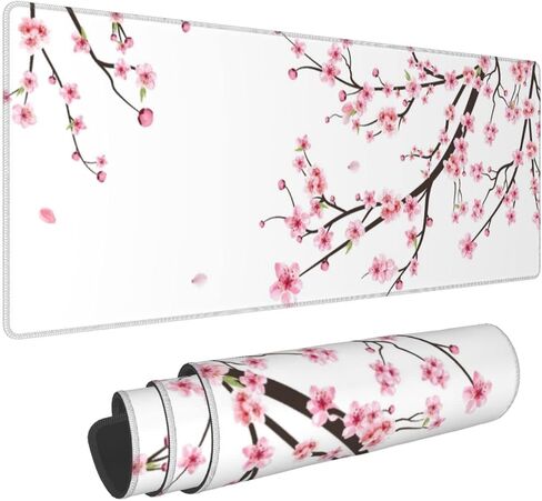 Gaming Mouse Pad Blossom Cherry Flower Pink Ethnic for Desk Keyboard Laptop Non-Slip Rubber Base Large XXL Mousepad with Stitched Edges Game Work Desktop Office Home 31.5 x 11.8 in in Saudi Arabia