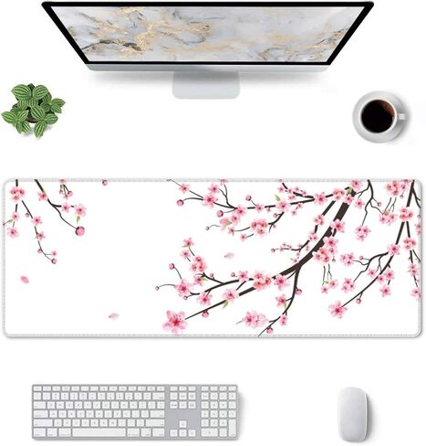 Gaming Mouse Pad Blossom Cherry Flower Pink Ethnic for Desk Keyboard Laptop Non-Slip Rubber Base Large XXL Mousepad with Stitched Edges Game Work Desktop Office Home 31.5 x 11.8 in in Saudi Arabia