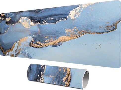 Loveon Blue Golden Marble Large Mouse Pad,Extended Gaming Desk Pad,Office Desk Mat,PU Leather Waterproof Mousepad,PC Laptop Pads for School Office Home and Game,31.5" x 15.7" -Blue Golden Marble in Saudi Arabia