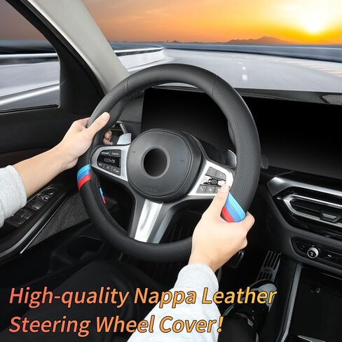 Custom-Fit for BMW Car Steering Wheel Cover, Nappa Steering Wheel Cover, Non-Slip, Breathable Sport Style (A-Style) in Saudi Arabia