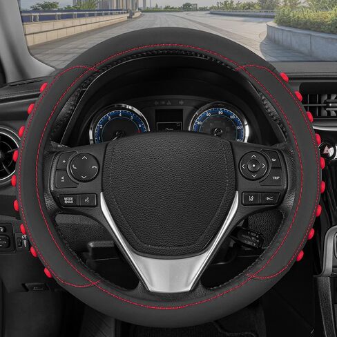 Motor Trend SoftTouch Wood Grain Steering Wheel Cover for Cars - Standard 15 Inch Black & Beige Faux Leather Car Steering Wheel Cover with Light Wood Trim, Fits Auto Truck Van SUV in Saudi Arabia