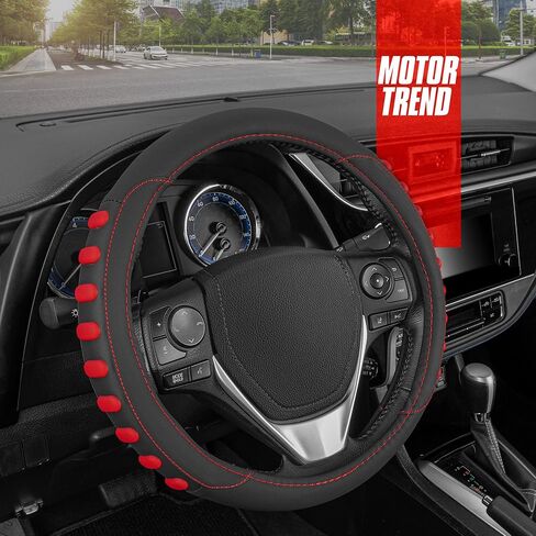Motor Trend SoftTouch Wood Grain Steering Wheel Cover for Cars - Standard 15 Inch Black & Beige Faux Leather Car Steering Wheel Cover with Light Wood Trim, Fits Auto Truck Van SUV in Saudi Arabia