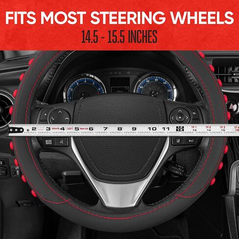 Motor Trend SoftTouch Wood Grain Steering Wheel Cover for Cars - Standard 15 Inch Black & Beige Faux Leather Car Steering Wheel Cover with Light Wood Trim, Fits Auto Truck Van SUV in Saudi Arabia