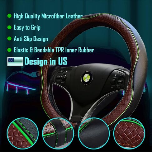Ocawib Steering Wheel Cover,Universal 14.5-15 Inch,Universal Car SUV Pickup Van Various Vehicle Types,Non-Slip and Soft,Universal for All Seasons in Saudi Arabia