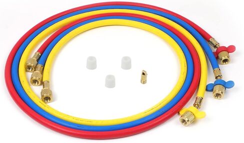 خرطوم شحن غاز التبريد CMTOOL بطول 5 أقدام وخراطيم وتركيبات HVAC، 1/4 بوصة SAE Home السيارات مقياس مشعب التيار المتردد، خراطيم قياس التبريد R134A R12 R22 R600A R404A R502 طقم خرطوم إعادة شحن الفريون المبرد in Kuwait