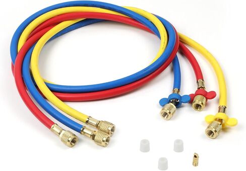 خرطوم شحن غاز التبريد CMTOOL بطول 5 أقدام وخراطيم وتركيبات HVAC، 1/4 بوصة SAE Home السيارات مقياس مشعب التيار المتردد، خراطيم قياس التبريد R134A R12 R22 R600A R404A R502 طقم خرطوم إعادة شحن الفريون المبرد in Kuwait