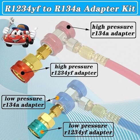 مجموعة قارنات التوصيل السريعة R1234yf - مجموعة محولات R1234yf - محولات جانبية ذات ضغط مرتفع/منخفض R1234yf إلى R134a، مع نمط الختم الذاتي والثقب R1234yf Can Taps، لإعادة شحن نظام تكييف السيارة R1234yf in Saudi Arabia
