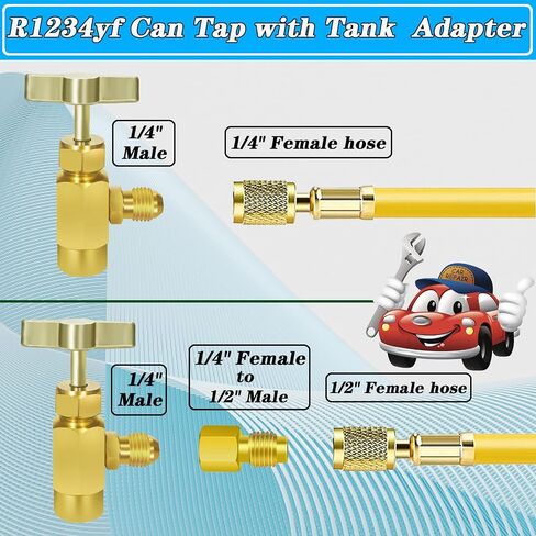 مجموعة قارنات التوصيل السريعة R1234yf - مجموعة محولات R1234yf - محولات جانبية ذات ضغط مرتفع/منخفض R1234yf إلى R134a، مع نمط الختم الذاتي والثقب R1234yf Can Taps، لإعادة شحن نظام تكييف السيارة R1234yf in Saudi Arabia
