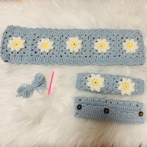 Handmade Crochet Steering Wheel Cover for Women Girl, Cute Blue Puff Flower Seat Belt Cover, Car Interior Accessories Decorations. (Steering Wheel Cover + 2 Belt Cover) in Saudi Arabia