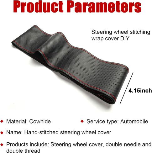 Ziciner Leather Steering Wheel Cover, Stitch On Wrap, Breathable Anti-Slip Car Steering Wheel Protector for Max Diameter 15'', DIY Sewing with Needle Thread, Universal Car Accessories (Black) in Saudi Arabia