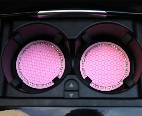 أغطية عجلة القيادة باللون الوردي للسيارة، غطاء عجلة القيادة اللامع القابل للتمدد للنساء والفتيات والرجال، ملحقات سيارة للفتيات مقاس 15 بوصة مع 2 قاعدة أكواب للسيارة لحاملي الأكواب in Kuwait