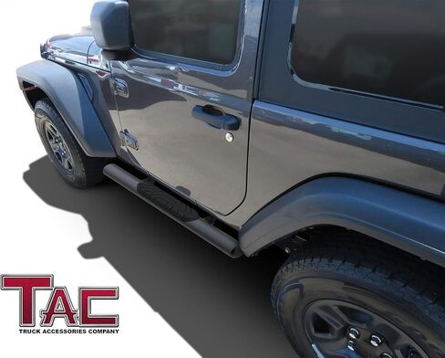 TAC 4 بوصات جانبية للجري تناسب 2018-2024 Jeep Wrangler JL 2 باب SUV بيضاوي الملمس قضبان جانبية سوداء قضبان خطوة Nerf Bar ملحقات الطرق الوعرة قطعتان in Kuwait