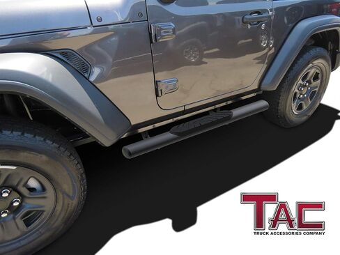 TAC 4 بوصات جانبية للجري تناسب 2018-2024 Jeep Wrangler JL 2 باب SUV بيضاوي الملمس قضبان جانبية سوداء قضبان خطوة Nerf Bar ملحقات الطرق الوعرة قطعتان in Kuwait