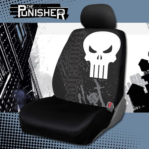 غطاء مقعد سيارة شاحنة SUV من البلاستيك اللون 006935R01 Marvel Punisher منخفض الظهر مناسب عالميًا لشاحنة السيارة وسيارات الدفع الرباعي in Saudi Arabia