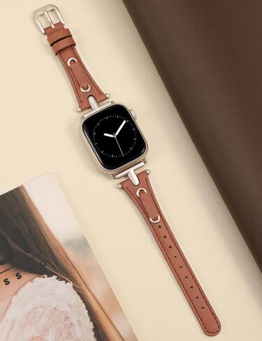 أحزمة Minyee الجلدية متوافقة مع سوار ساعة Apple 41 مم 40 مم 38 مم 44 مم 45 مم 42 مم 49 مم الترا 2 للسيدات، حزام أنيق رفيع ورفيع عتيق مع إبزيم معدني على شكل حرف T لسلسلة iWatch 9/8/7/6/5/4/3/2 /1/س in Saudi Arabia