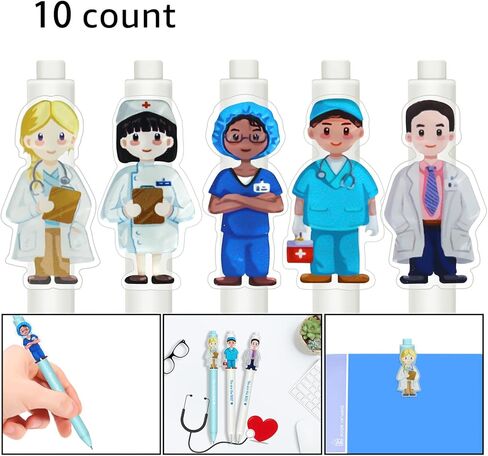 أقلام ممرضة لطيفة هدايا تقدير للأطباء والممرضات والعاملين في مجال الرعاية الصحية والتمريض وطلاب المدارس الطبية وهدايا التخرج ومستلزمات مكتب الطبيب حبر جل أسود 0.5 مم (10 قطع) Kauai Sun™ in Kuwait