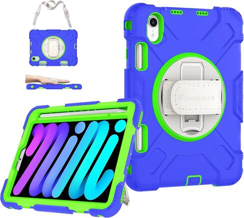 Case for iPad Mini 6 2021: Military Grade Shockproof TPU Protective Cover for Kids iPad Mini 6th Generation 8.3 Inch with Screen Protector- Stand + Handle + Shoulder Strap + Pencil Holder- Black in Kuwait