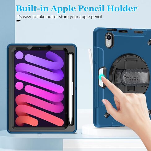 Case for iPad Mini 6 2021: Military Grade Shockproof TPU Protective Cover for Kids iPad Mini 6th Generation 8.3 Inch with Screen Protector- Stand + Handle + Shoulder Strap + Pencil Holder- Black in Kuwait