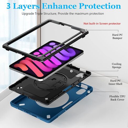 Case for iPad Mini 6 2021: Military Grade Shockproof TPU Protective Cover for Kids iPad Mini 6th Generation 8.3 Inch with Screen Protector- Stand + Handle + Shoulder Strap + Pencil Holder- Black in Kuwait