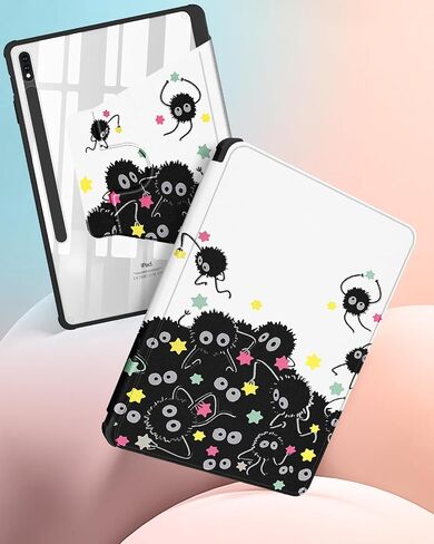 حافظة لهاتف سامسونج جالاكسي تاب S7 Fe/S7 Plus/S8 Plus مقاس 12.4 بوصة، غطاء فوليو حامل قلم رصاص للنساء والبنات اللطيفة ذات الزهرة السوداء بتصميم فريد من نوعه، جهاز لوحي دوار S8 Plus 2022/S7 Plus 2021/S7 FE 5G in Kuwait