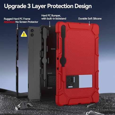 حافظة لهاتف سامسونج جالاكسي تاب S9 بلس 12.4 بوصة 2023 / جالاكسي تاب S9 FE بلس، حافظة واقية مضادة للصدمات لجهاز سامسونج تاب S9 بلس مع حامل قلم S ومسند عرض متعدد الزوايا (أسود) in Kuwait