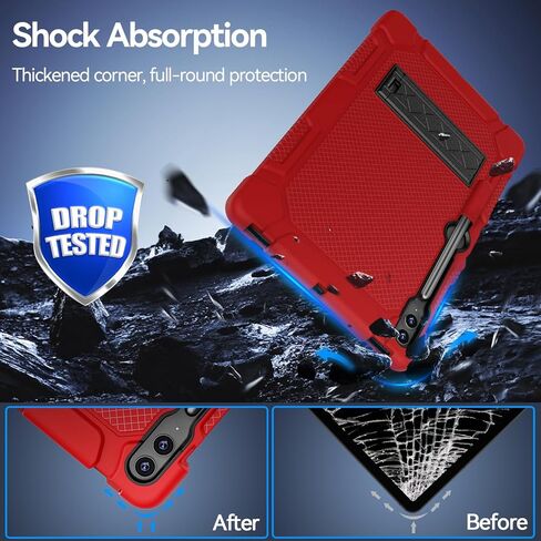 حافظة لهاتف سامسونج جالاكسي تاب S9 بلس 12.4 بوصة 2023 / جالاكسي تاب S9 FE بلس، حافظة واقية مضادة للصدمات لجهاز سامسونج تاب S9 بلس مع حامل قلم S ومسند عرض متعدد الزوايا (أسود) in Kuwait