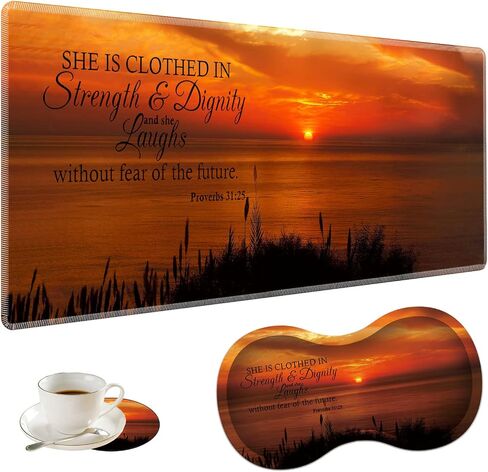 Desk Pad Gaming Mouse Pad + Wrist Rest Support Pad + Coaster, 31.5" × 11.8" Durable Non-Slip Extended Computer Mouse Pad, Suitable for Office and Home, Bible Verse Phil 4-13 in Saudi Arabia