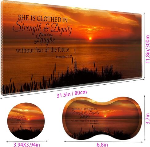 Desk Pad Gaming Mouse Pad + Wrist Rest Support Pad + Coaster, 31.5" × 11.8" Durable Non-Slip Extended Computer Mouse Pad, Suitable for Office and Home, Bible Verse Phil 4-13 in Saudi Arabia