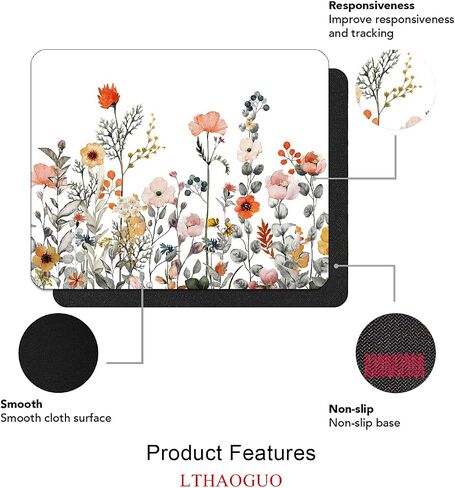 لوحة ماوس Garden Blooming Flowers، حصيرة ماوس على شكل زهور برية ملونة مع لوحة ماوس مطاطية مقاومة للماء ومضادة للانزلاق لأجهزة الكمبيوتر المكتبية وأجهزة الكمبيوتر، مقاس 9.5 × 7.9 بوصة in Saudi Arabia