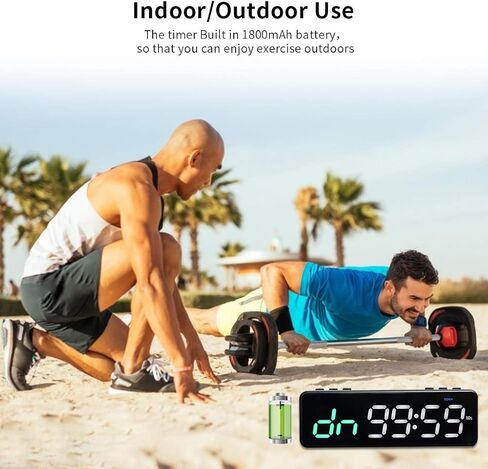 مؤقت ساعة رياضية محمول، مؤقت فاصل مغناطيسي، تطبيق بلوتوث للتحكم بالبطارية، ساعة لياقة بدنية للتمرين، العد التنازلي/أعلى/ساعة إيقاف، قابلة لإعادة الشحن عبر USB، لمدارس المرآب المنزلية (أخضر + أبيض) in Kuwait