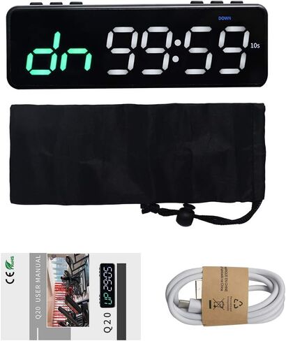 مؤقت ساعة رياضية محمول، مؤقت فاصل مغناطيسي، تطبيق بلوتوث للتحكم بالبطارية، ساعة لياقة بدنية للتمرين، العد التنازلي/أعلى/ساعة إيقاف، قابلة لإعادة الشحن عبر USB، لمدارس المرآب المنزلية (أخضر + أبيض) in Kuwait