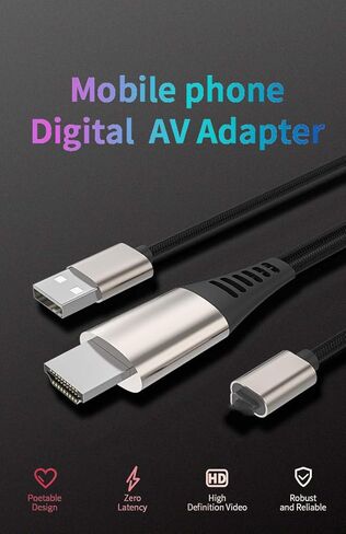 محول AV رقمي 1080 بكسل لهاتف iPhone، سلك محول HDMI لهاتف iPhone، كابل HDMI متوافق مع iPhone11، 12/11، 12pro max/XR/XS/X/8/7/6 إلى التلفزيون/جهاز العرض، التوصيل والتشغيل، 6 أقدام in Kuwait